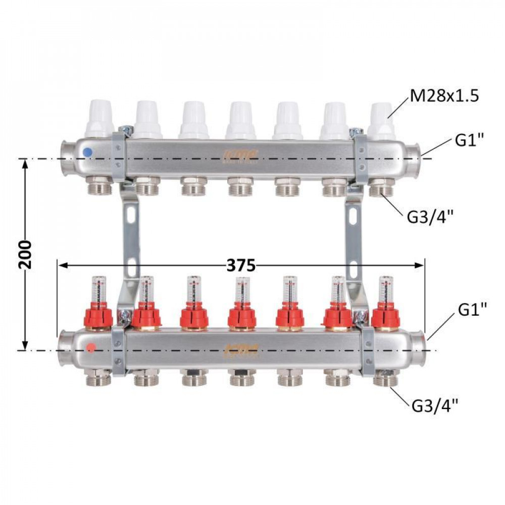 Колектор з витратомірами (нерж.) 3/4" х7 Icma № К073 SD00053340