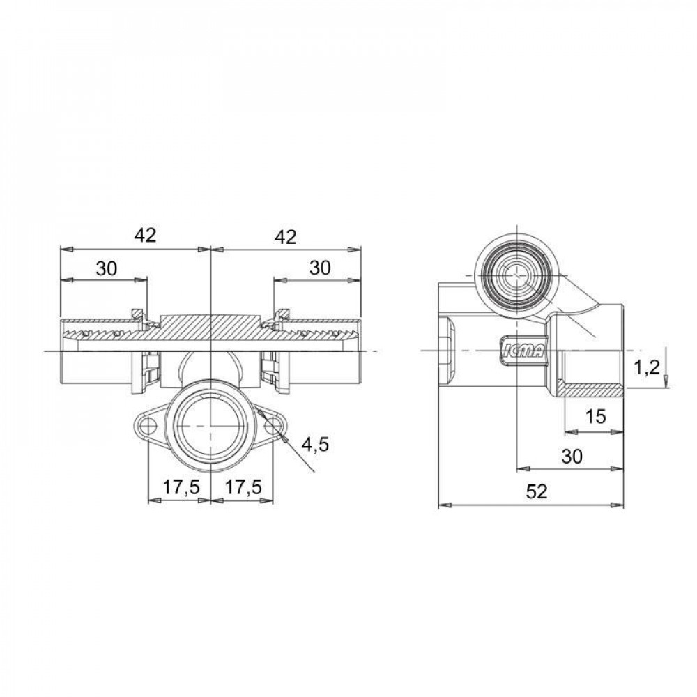 Пресс-фитинг Icma тройник 1/2"вх20 настенный проходной № 422 SD00053343