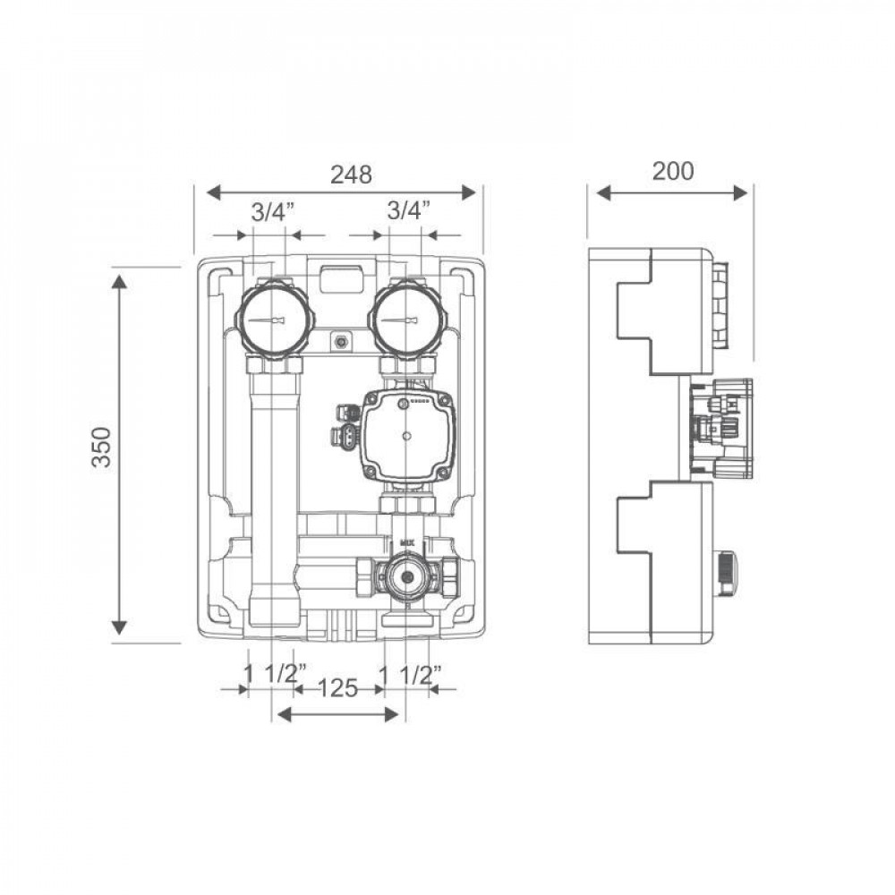Icma Насосная группа Icma с ручной регулировкой и термостатическим смесителем правое подключение 1 1/2"x3/4" №R004 SD00053347