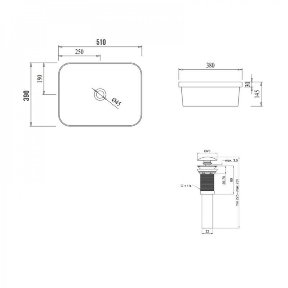 Комплект Qtap Scorpio: Раковина врізна прямокутна 510х390х145 мм White + Донний клапан PU02 SD00053414