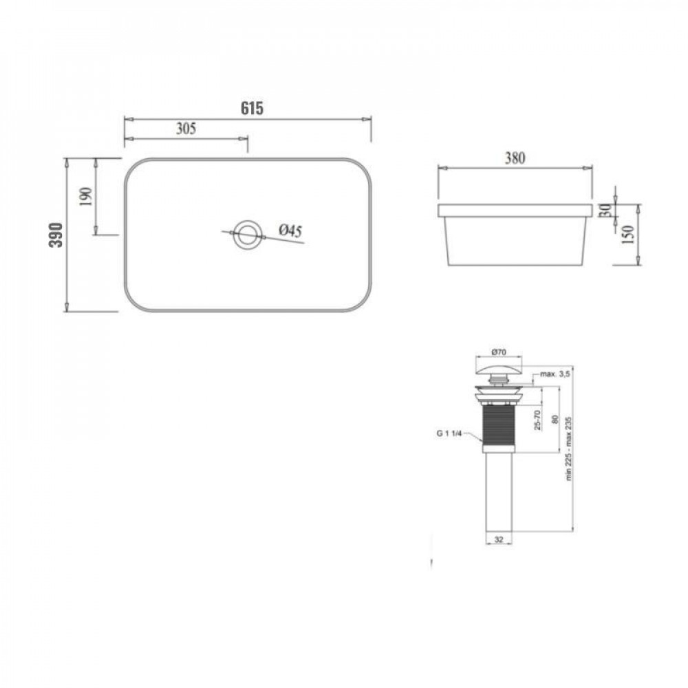 Комплект Qtap Scorpio: Раковина врізна прамокутна 615х390х150 мм White + Донний клапан PU02 SD00053415