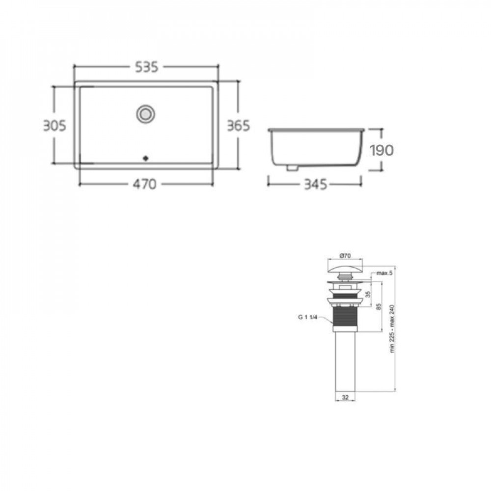 Комплект Qtap Stork: Раковина врізна прамокутна 530x370x200 мм White + Донний клапан PU02O SD00053417