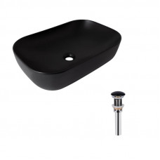 Комплект Qtap Robin: Раковина накладна прамокутна 610x400x145 мм Matt Black + Донний клапан PU03