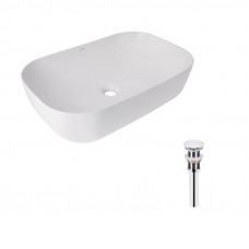 Комплект Qtap Robin: Раковина накладна прамокутна 600x390x150 мм White + Донний клапан PU02