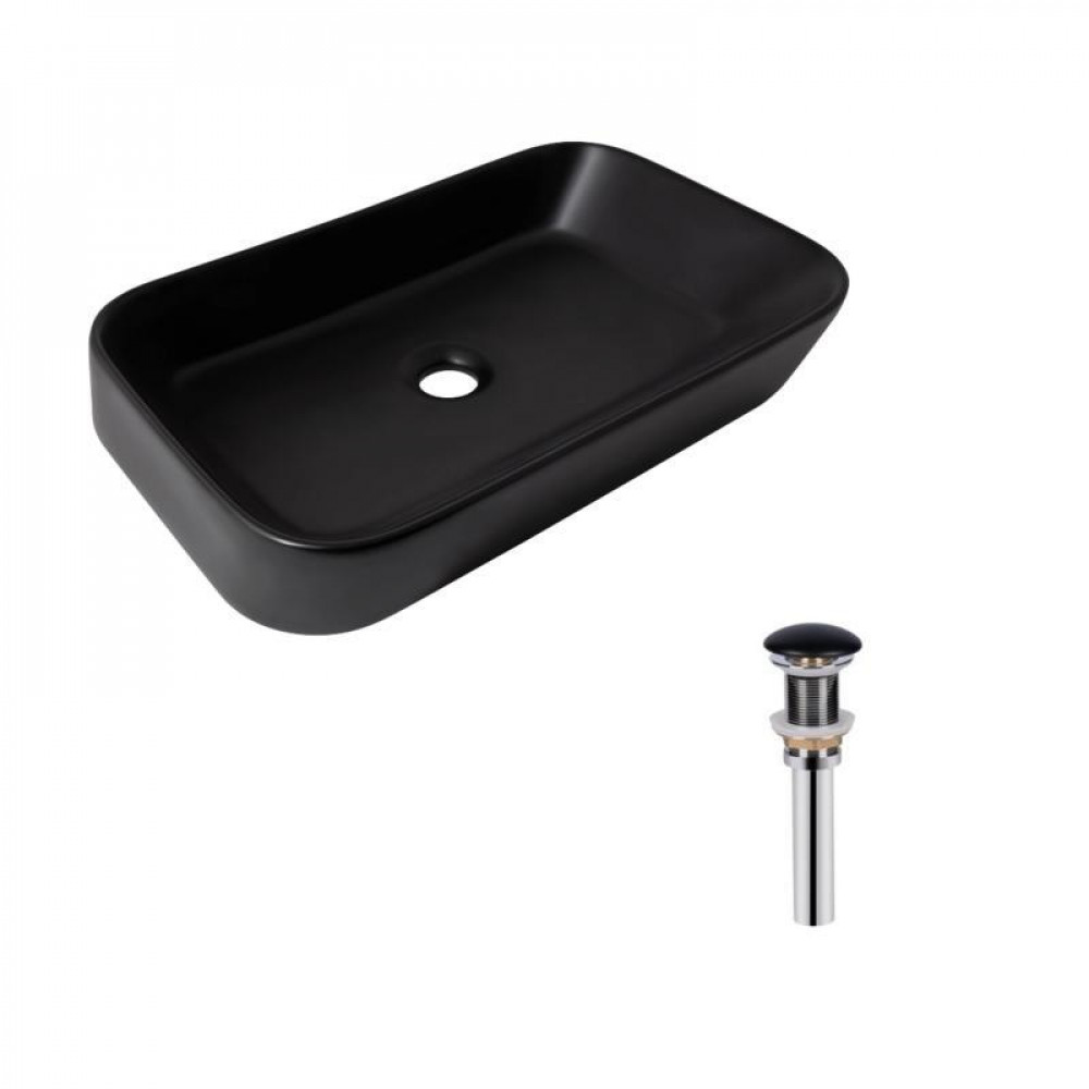 Комплект Qtap Scorpio: Раковина накладна прамокутна 550х390х120 мм Matt Black + Донний клапан PU03 SD00053422