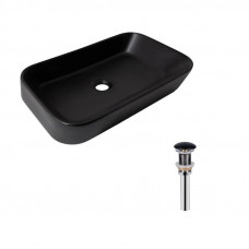 Комплект Qtap Scorpio: Раковина накладна прамокутна 550х390х120 мм Matt Black + Донний клапан PU03