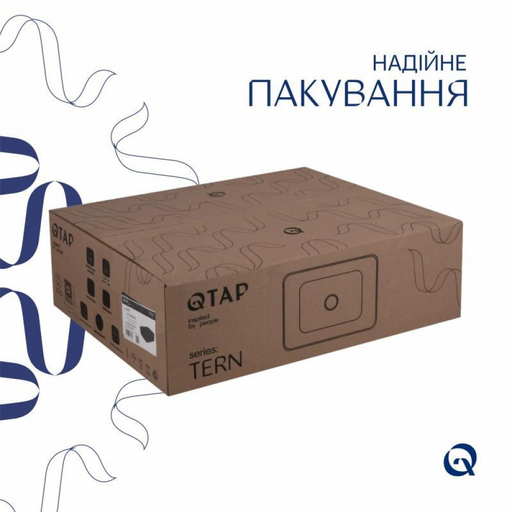 Комплект Qtap Tern: Раковина накладна прамокутна 480х370х135 мм Matt Black + Донний клапан PU03 SD00053424