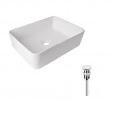 Комплект Qtap Tern: Раковина накладна прамокутна 480х370х135 мм White + Донний клапан PU02