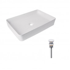 Комплект Qtap Tern: Раковина накладна прамокутна 600x400x110 мм WHITE + Донний клапан PU02