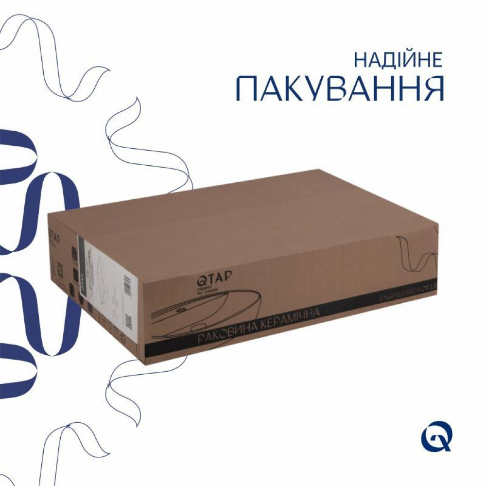Комплект Qtap Virgo: Раковина накладная прямоугольная 490х350х110 мм White + Донный клапан PU02 SD00053429