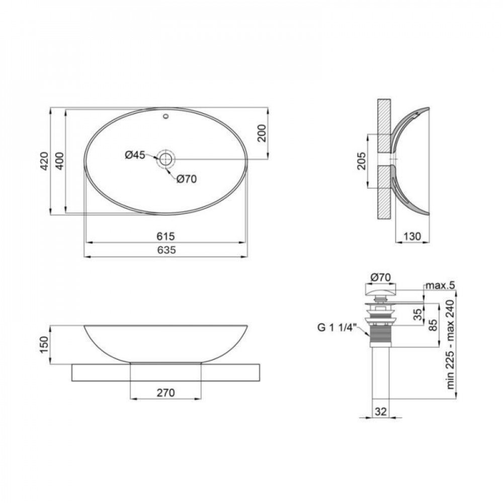 Комплект Qtap Dove: Раковина накладна овальна 625x415x150 мм White + Донний клапан PU02O SD00053433