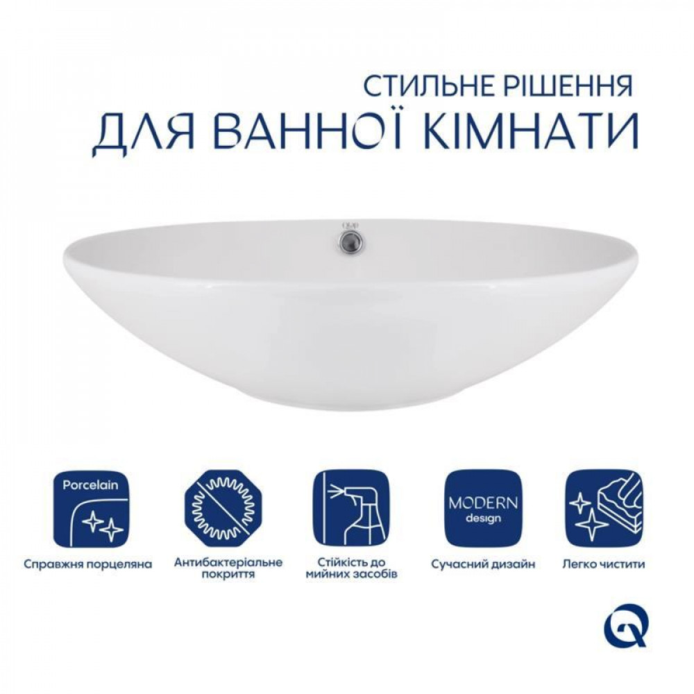 Комплект Qtap Dove: Раковина накладна овальна 625x415x150 мм White + Донний клапан PU02O SD00053433