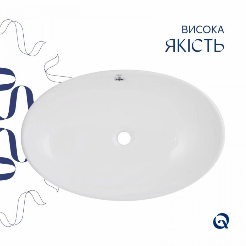 Комплект Qtap Dove: Раковина накладна овальна 625x415x150 мм White + Донний клапан PU02O SD00053433