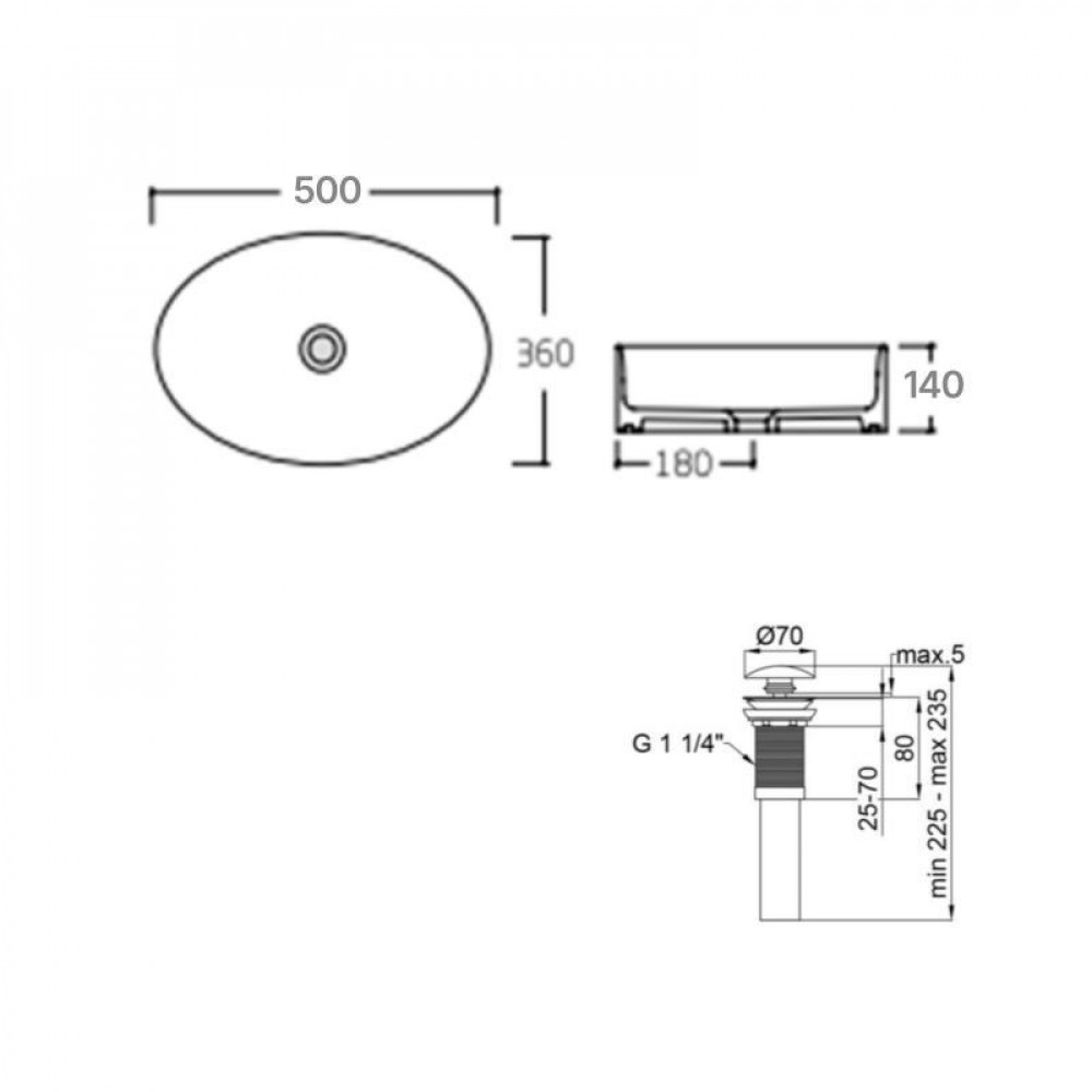 Комплект Qtap Kolibri: Раковина накладна овальна 500x360x140 мм White + Донний клапан PU02 SD00053435
