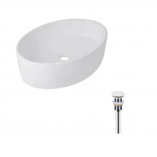 Комплект Qtap Kolibri: Раковина накладна овальна 500x360x140 мм White + Донний клапан PU02