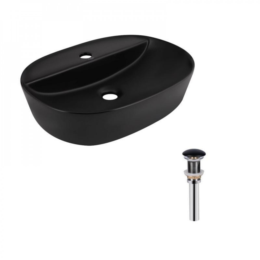 Комплект Qtap Scorpio: Раковина накладна овальна 500x380x120 мм Matt Black + Донний клапан PU03 SD00053436