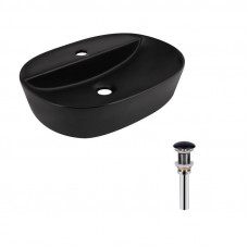 Комплект Qtap Scorpio: Раковина накладна овальна 505x385x120 мм Matt Black + Донний клапан PU03