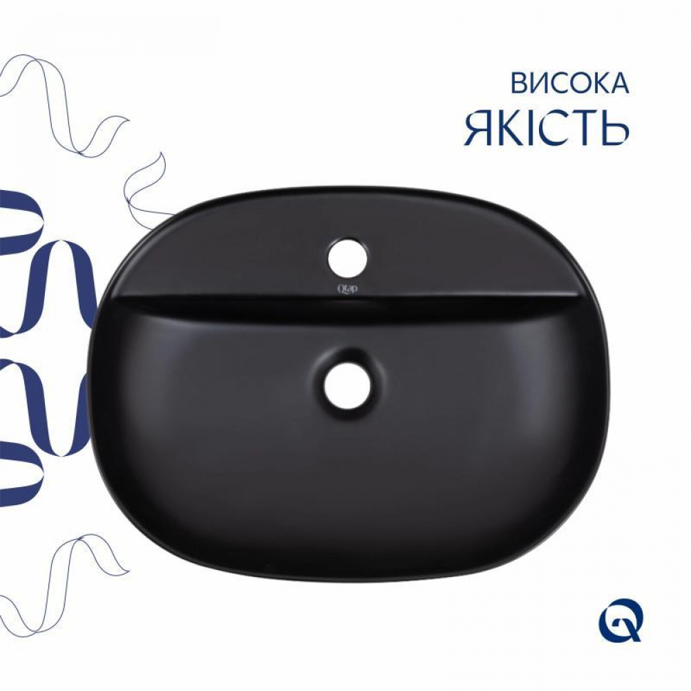 Комплект Qtap Scorpio: Раковина накладна овальна 500x380x120 мм Matt Black + Донний клапан PU03 SD00053436