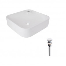 Комплект Qtap Stork: Раковина накладна квадратна 430x430x125 мм White + Донний клапан PU02