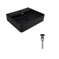 Комплект Qtap Nando LT: Раковина підвісна прамокутна 500х420х130 мм Matt Black + Донний клапан PU03O