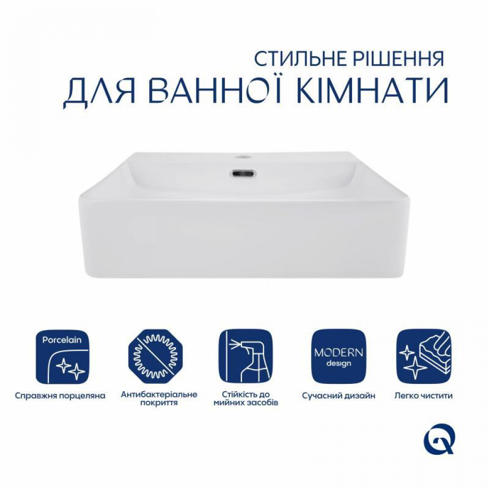Комплект Qtap Nando LT: Раковина підвісна прамокутна 500х420х120 мм White + Донний клапан PU02O SD00053447