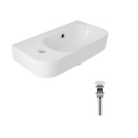 Комплект Qtap Tern: Раковина підвісна прамокутна ліва 450х250х158 мм White + Донний клапан PU02O