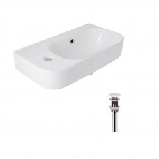 Комплект Qtap Tern: Раковина підвісна прамокутна ліва 450х260х155 мм White + Донний клапан PU02O