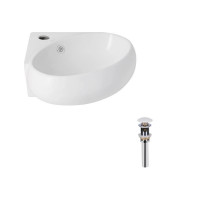 Комплект Qtap Leo N: Угловая овальная раковина подвесная 380x360x130 мм WHITE + Донный клапан PU02O