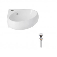 Комплект Qtap Leo N: Раковина підвісна угловая овальна 380x360x130 мм WHITE + Донний клапан PU02O