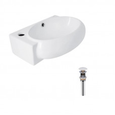 Комплект Qtap Leo: Раковина підвісна овальна ліва 430x290x140 мм White + Донний клапан PU02O