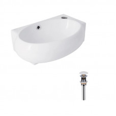 Комплект Qtap Leo: Раковина підвісна овальна права 430x290x140 мм White + Донний клапан PU02O