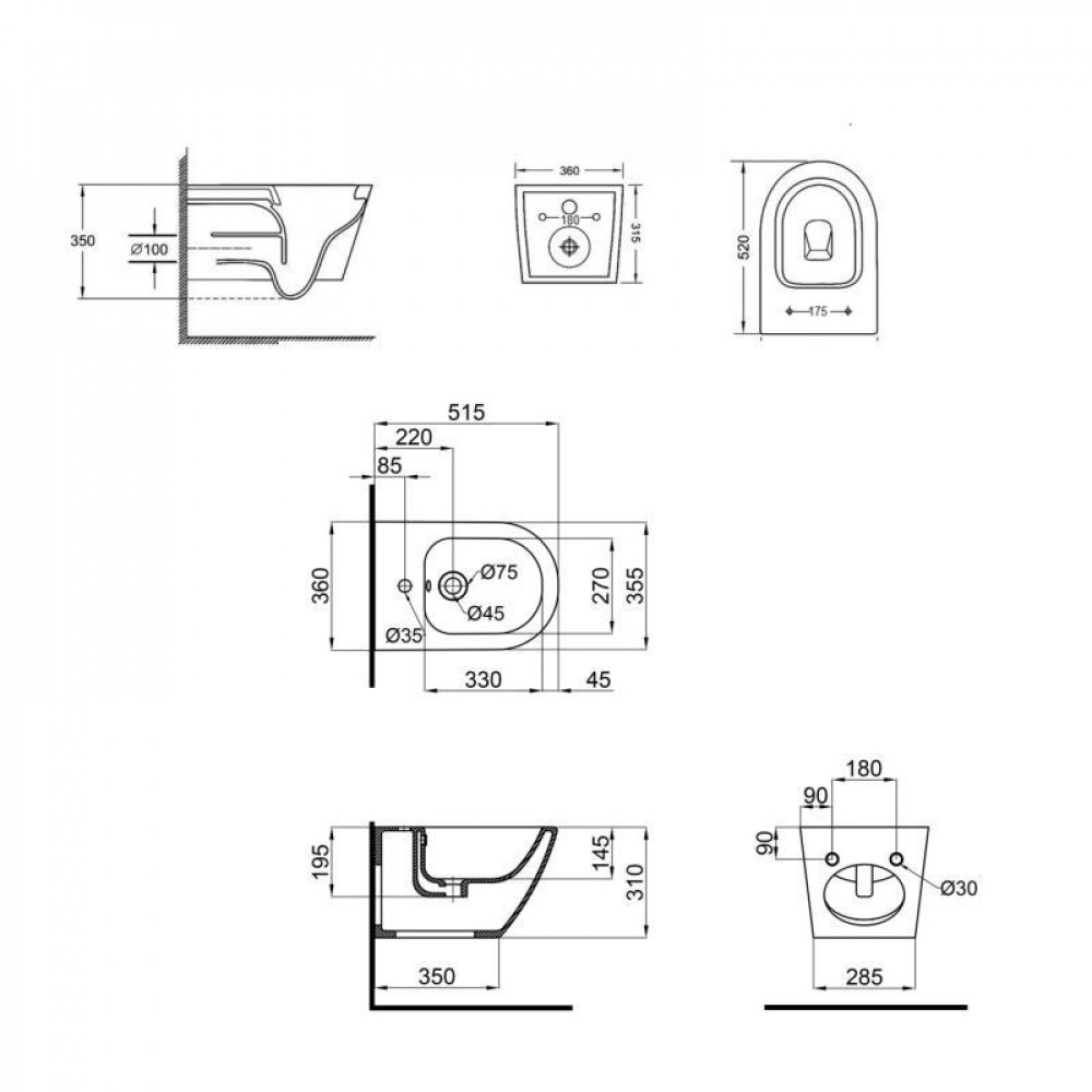 Комплект Qtap Jay 2 в 1: унітаз підвісний Rimless + біде підвісне SD00053557