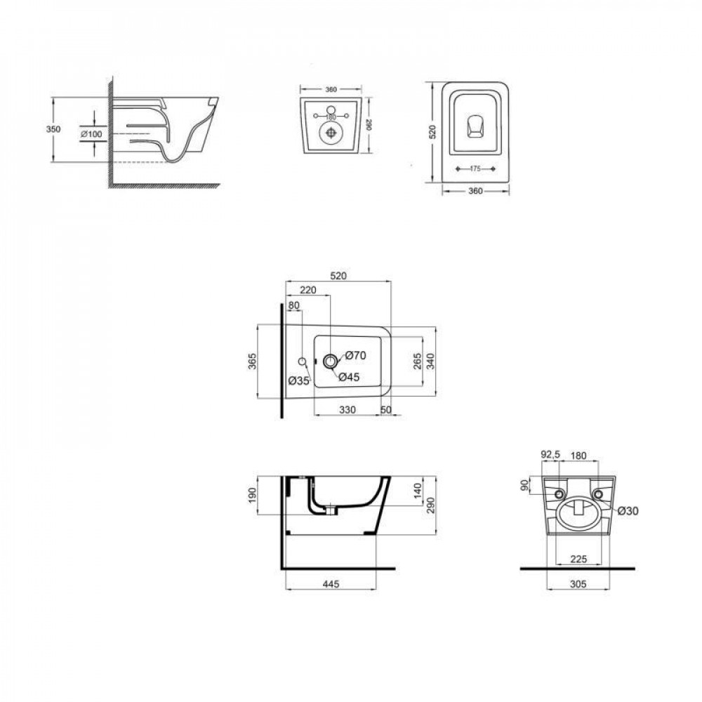 Комплект Qtap Crow 2 в 1: унітаз підвісний Rimless + біде підвісне SD00053558