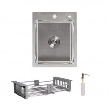 Комплект Lidz Handmade H4050 Мийка для кухні інтегрована Brushed у комплекті з дозатором + Lidz K01G Корзина