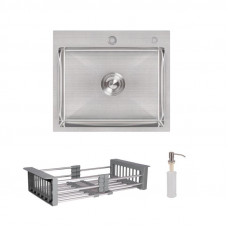 Комплект Lidz Handmade H5045 Мийка для кухні інтегрована Brushedу комплекті з дозатором + Lidz K01G Корзина