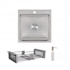 Комплект Lidz Handmade H5050 Мийка для кухні інтегрована Brushed у комплекті з дозатором + Lidz K01G Корзина