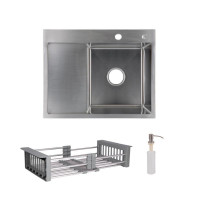 Комплект Lidz Handmade H6350L Мийка для кухні інтегрована крило зліва Brushed у комплекті з дозатором + Lidz