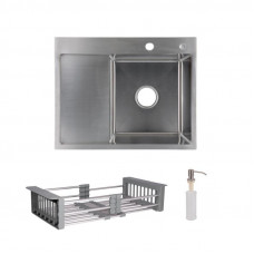 Комплект Lidz Handmade H6350L Мийка для кухні інтегрована крило зліва Brushed у комплекті з дозатором + Lidz