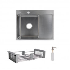 Комплект Lidz Handmade H6350R Мийка для кухні інтегрована крило зправа Brushed у комплекті з дозатором + Lidz
