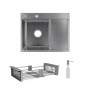 Комплект Lidz Handmade H6350R Мийка для кухні інтегрована крило зправа Brushed у комплекті з дозатором + Lidz K01G Корзина для SD00053646