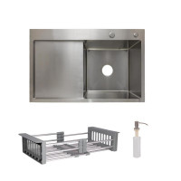 Комплект Lidz Handmade H7849L Мийка для кухні інтегрована крило зліва Brushed у комплекті з дозатором + Lidz K01G Корзина для