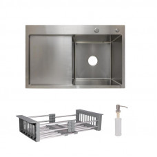 Комплект Lidz Handmade H7849L Мийка для кухні інтегрована крило зліва Brushed у комплекті з дозатором + Lidz