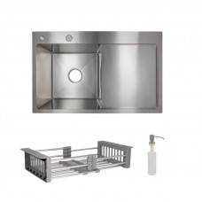 Комплект Lidz Handmade H7849R Мийка для кухні інтегрована крило зправа Brushed у комплекті з дозатором + Lidz