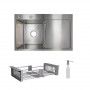 Комплект Lidz Handmade H7849R Мийка для кухні інтегрована крило зправа Brushed у комплекті з дозатором + Lidz K01G Корзина для SD00053648