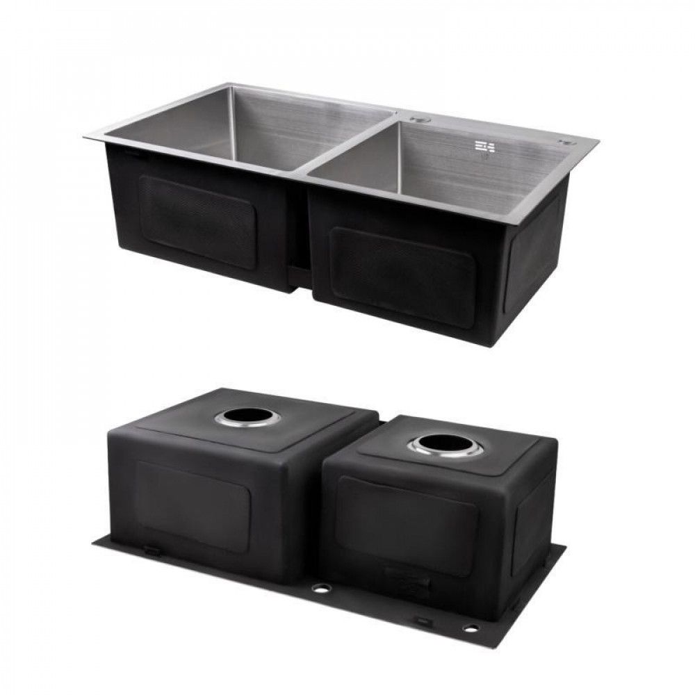 Комплект Lidz Handmade H7843 Мийка для кухні з двома чашами інтегрована Brushed у комплекті з дозатором + Lidz K01G Корзина для SD00053649