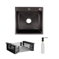 Комплект Lidz Handmade H5050B Мийка для кухні інтегрована BlackPVD у комплекті з дозатором + Lidz K01B Корзина