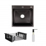 Комплект Lidz Handmade H5050B Мийка для кухні інтегрована BlackPVD у комплекті з дозатором + Lidz K01B Корзина SD00053650