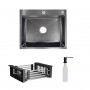 Комплект Lidz Handmade H6050B Мийка для кухні інтегрована BlackPVD у комплекті з дозатором + Lidz K01B Корзина для кухонної мийки SD00053651