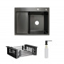 Комплект Lidz Handmade H6350BL Мийка для кухні інтегрована крило зліва BlackPVD у комплекті з дозатором + Lidz SD00053652