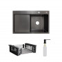 Комплект Lidz Handmade H7849BL Мийка для кухні інтегрована крило зліва BlackPVD у комплекті з дозатором + Lidz SD00053654